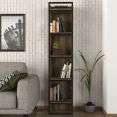 Bibliothèque en bois foncé BiblioAcierBois avec pieds en métal dans un décor élégant